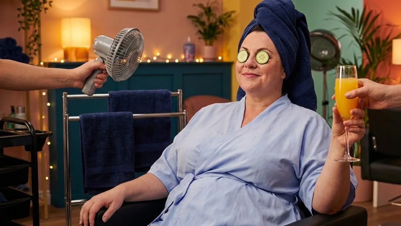 A woman relaxing at home while others help with her self-care routine
